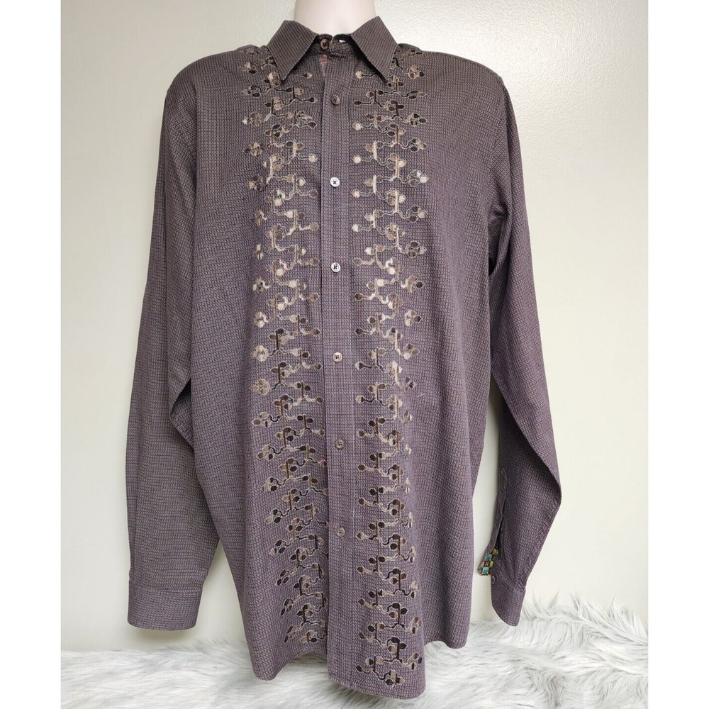 Robert Graham Mens Long Sleeve Brown and black  flip cuff shirt see measurements